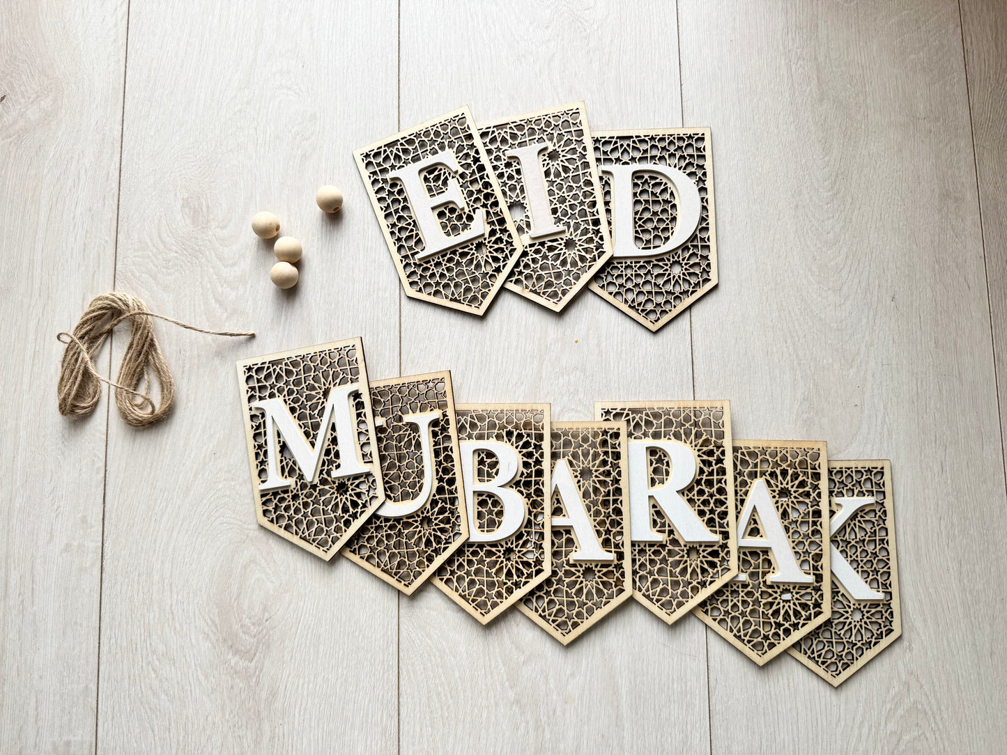 Wooden 'Eid Mubarak' Bunting