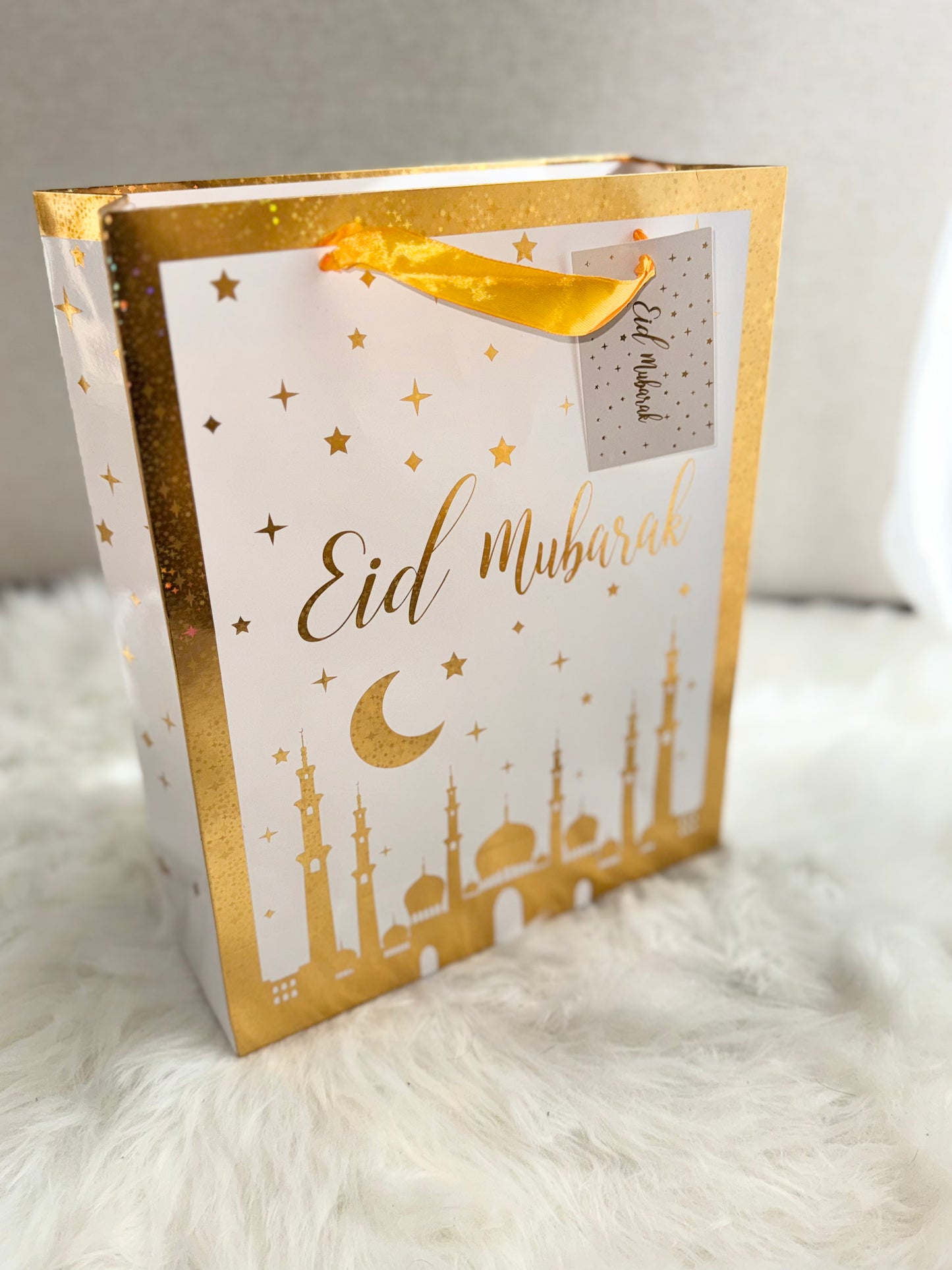 White and Gold Holographic Eid Gift Bag