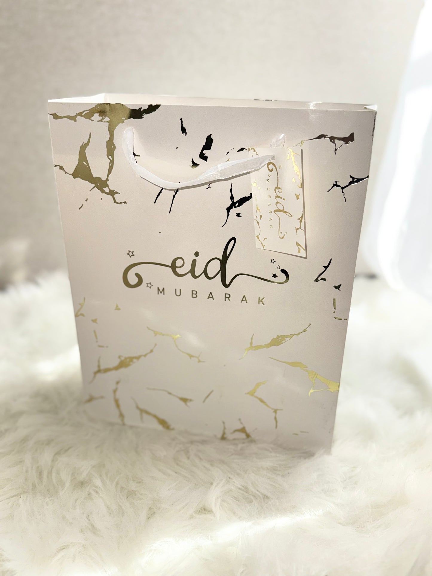 White and Gold Marble Effect Eid Gift Bag
