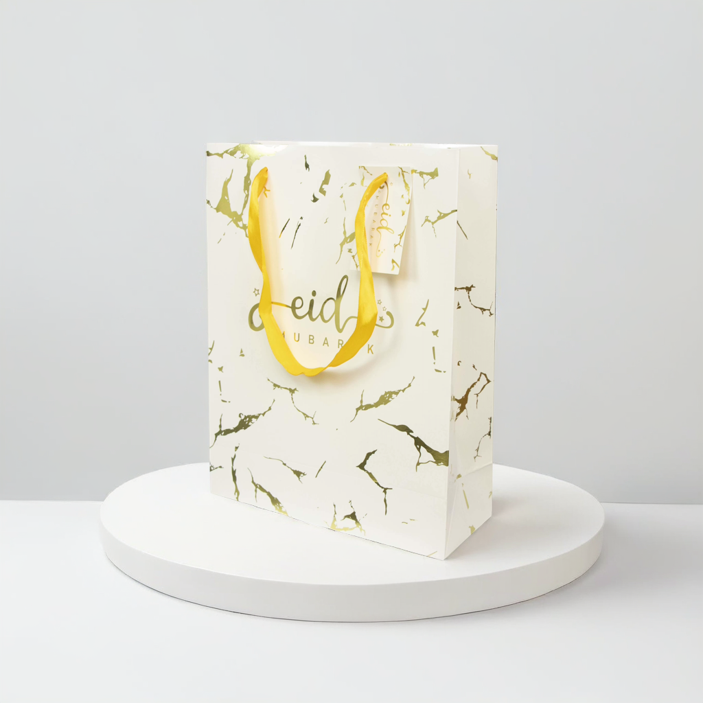 White and Gold Marble Effect Eid Gift Bag