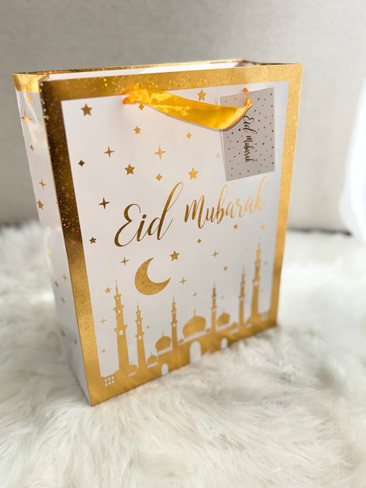 White and Gold Holographic Eid Gift Bag