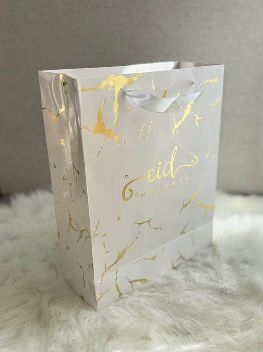 White and Gold Marble Effect Eid Gift Bag
