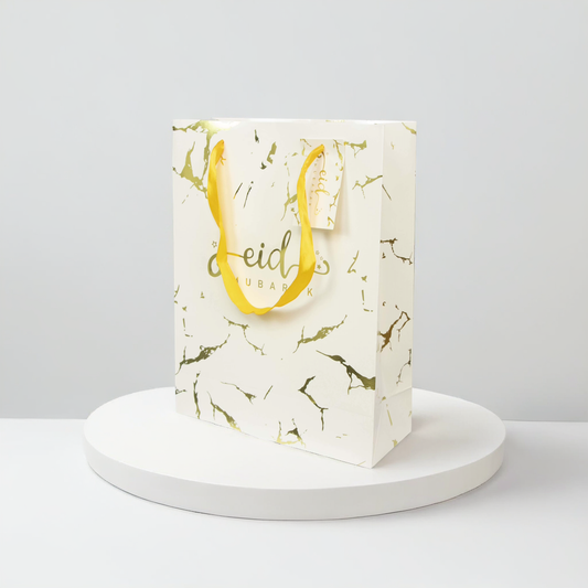 White and Gold Marble Effect Eid Gift Bag